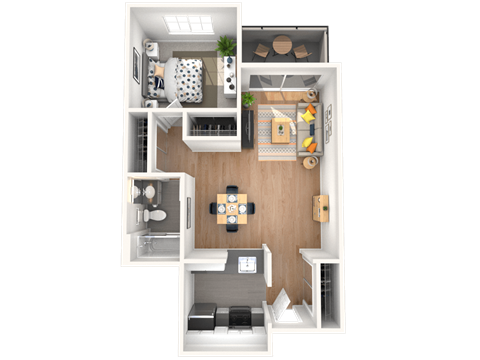 Floor plan for 1 bed, 1 bath, 570 sqft